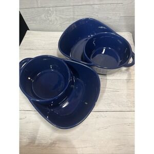 LE TAUCI Ceramic Stoneware Soup & Sandwich Bowls Set 2 Stoneware Cobalt Blue